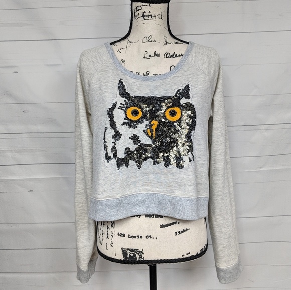 Express Tops - Express Crop Sweatshirt Owl Sequin Detail